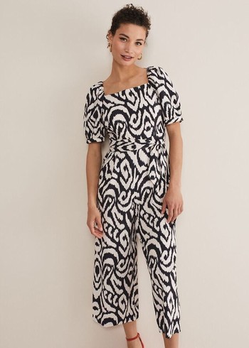 Phase Eight Sara Ikat Wide Leg Jumpsuit Black/Cream Canada | GXVPAE-407